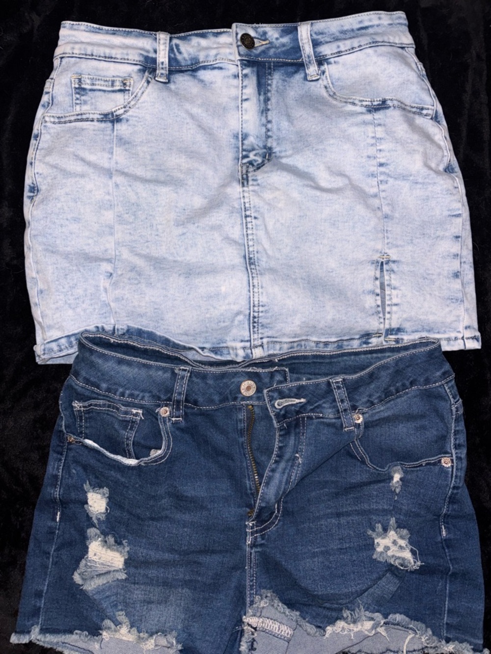 Two piece denim oneMini Skirts - Light Wash & Distressed Dark Wash shorts